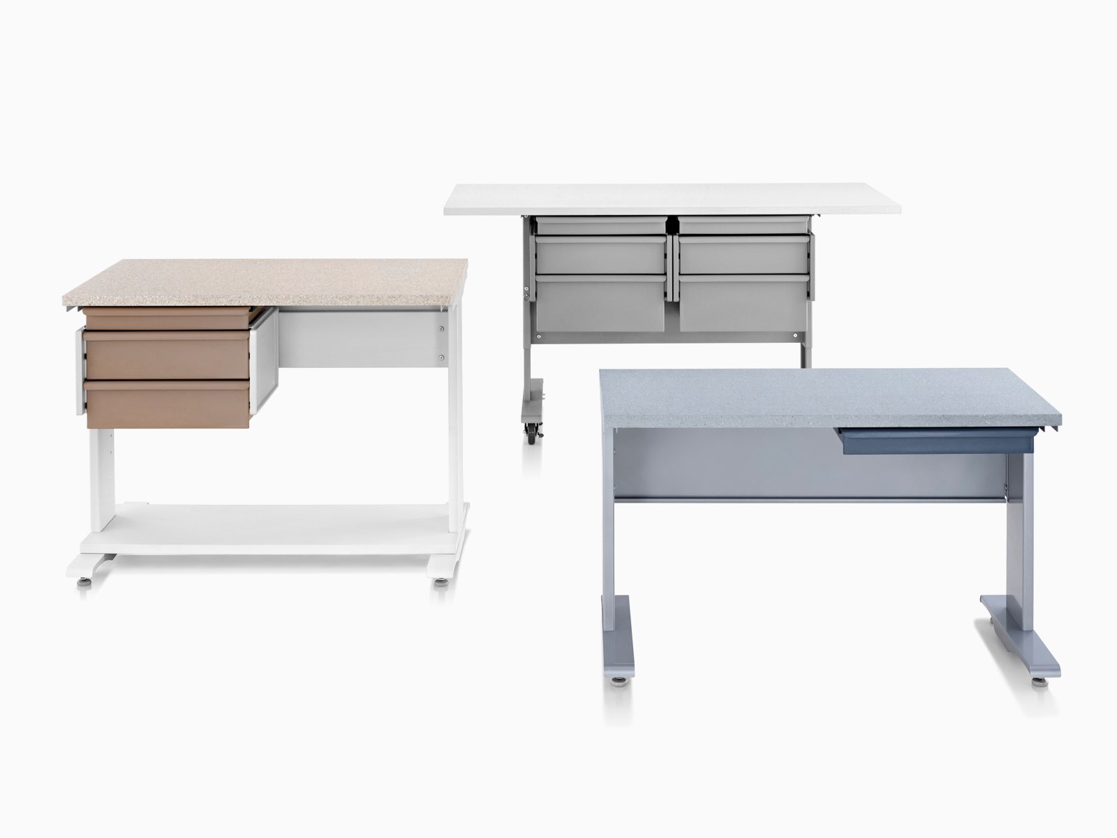 Tres tablas de trabajo de laboratorio del sistema Co / Struc en varias configuraciones.