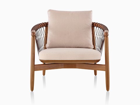 Tan Crosshatch Chair with light brown frame, viewed from the front.