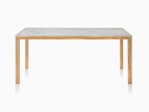 An oak Doubleframe Table featuring a Carrara marble top, viewed from the front.