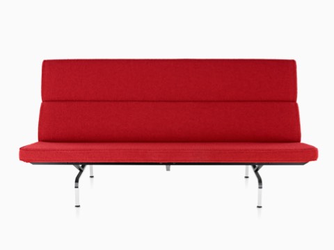 Red Eames Sofa Compact, viewed from the front. 