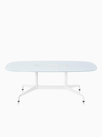 An oval Eames conference table.