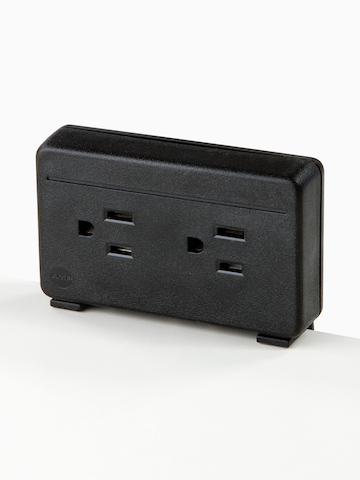 A black, two-outlet Connect Electrical Distributor. Select to go to the Electrical Distributor product page.