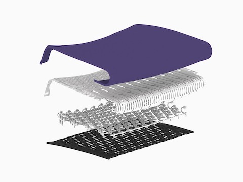 Exploded view of the four layers of support materials in Embody office chairs. Exploded view of the four layers of support materials in Embody office chairs.