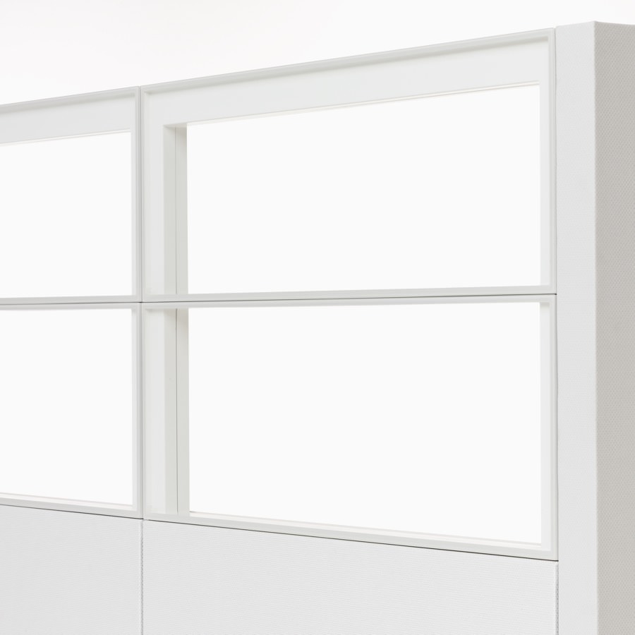 Detail of Ethospace System window tile in white trim with clear glass.