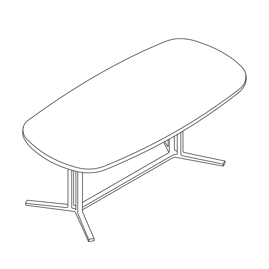 A line drawing of an oval Everywhere Table.