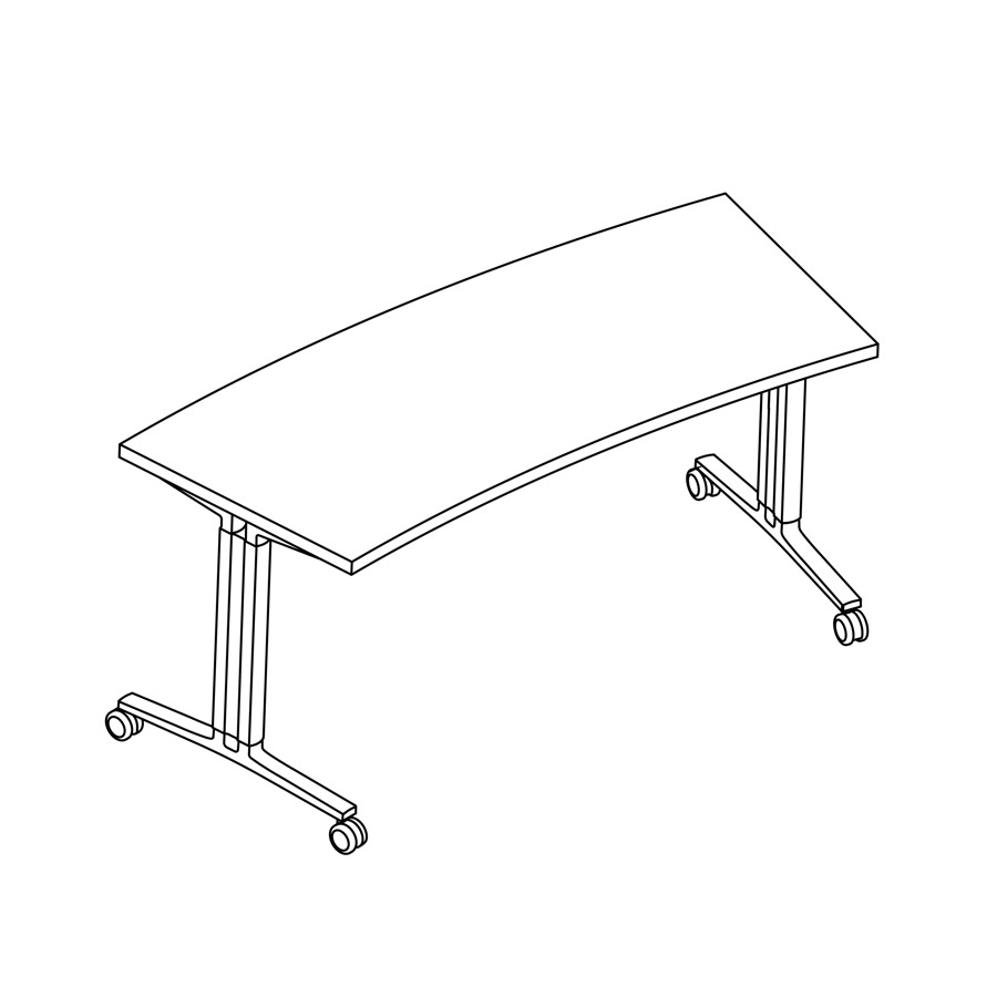 Eine Zeichnung von einem gebogenen Everywhere Table für Unterrichtsräume.