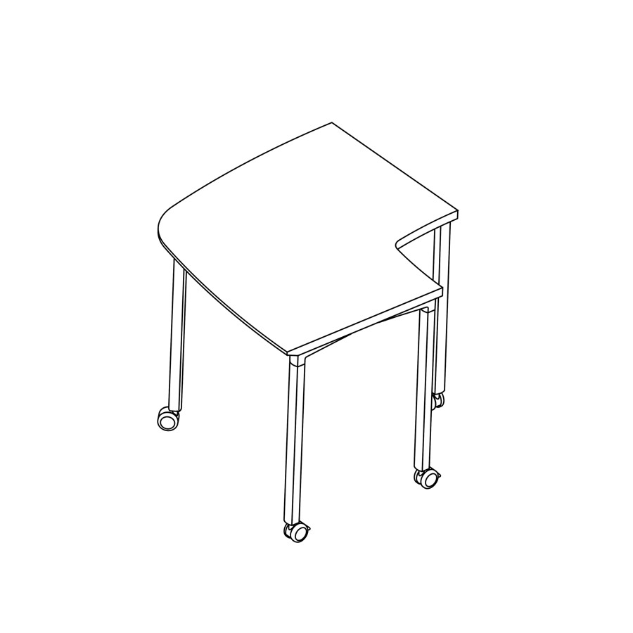 Een lijntekening van een conferentiehoek Everywhere-tafel.