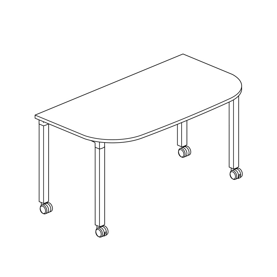 Eine Zeichnung von einem Everywhere Table mit D-Ende.