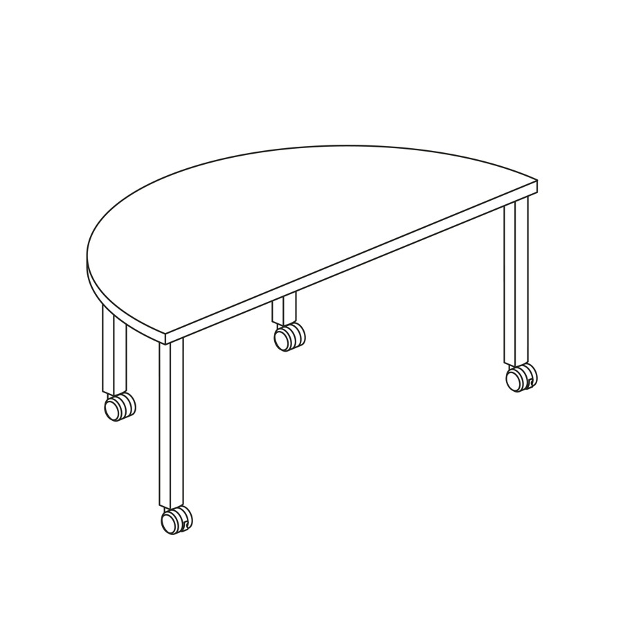 Eine Zeichnung von einem halbrunden Everywhere Table.