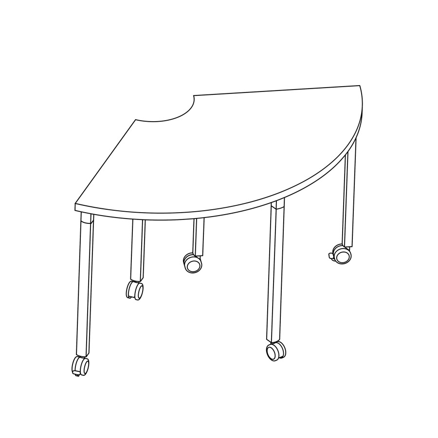 Dessin au trait d'une table ronde d’angle Everywhere.