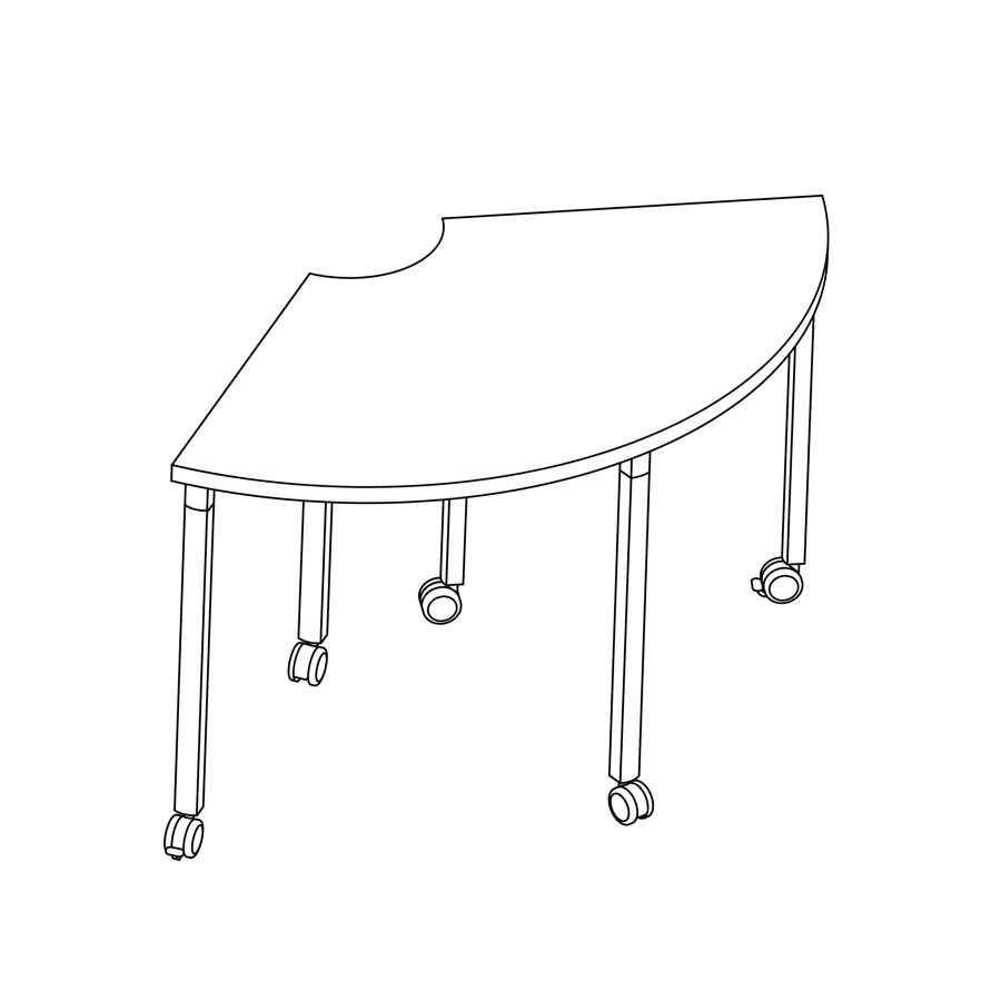 Een lijntekening van een ronde hoek Everywhere-tafel.