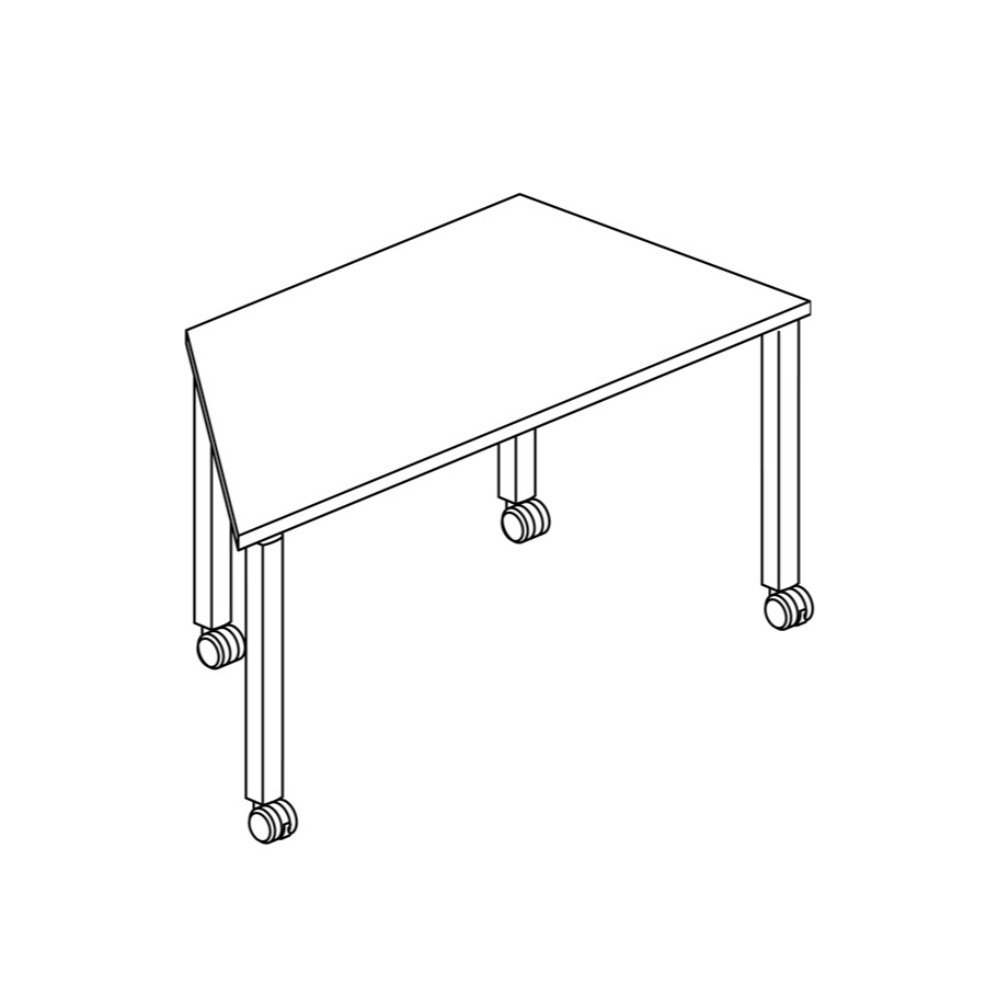 Een lijntekening van een trapeziumvormige Everywhere-tafel.