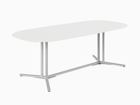 Un tavolo Everywhere bianco, ovale, con gambe grigie.