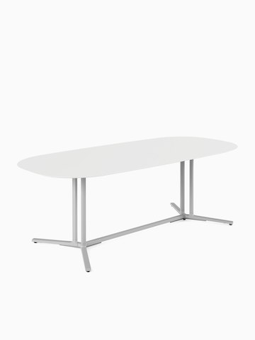 Un tavolo Everywhere bianco, ovale, con gambe grigie.