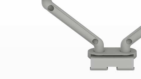 Flo Dual monitor arm in silver, viewed from the back.