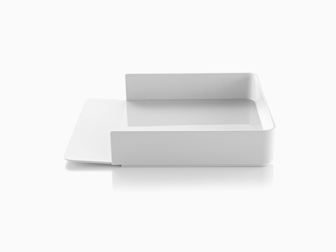 Profile view of a white Formwork Paper Tray with a gently sloped lip.