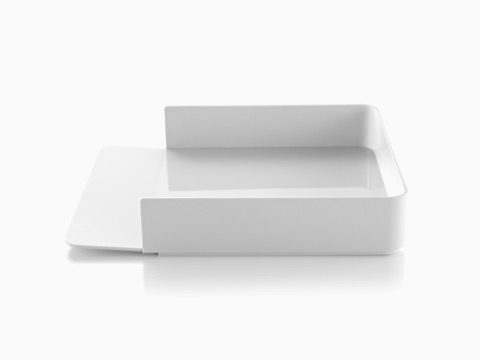 Profile view of a white Formwork Paper Tray with a gently sloped lip. Profile view of a white Formwork Paper Tray with a gently sloped lip.