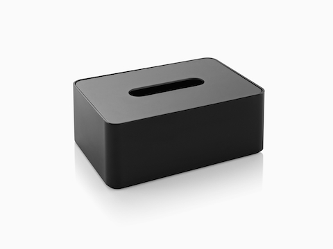Angled view of a black Formwork Tissue Box.