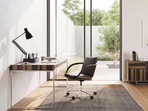 Full Loop office chair with a Domino Desk and Credenza in a home office setting.