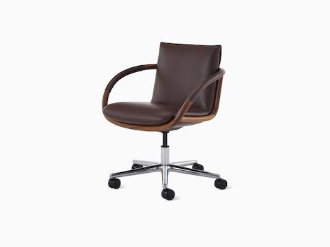 Full Loop office chair in Maharam Leather with leather-wrapped arms and five-star base on casters.