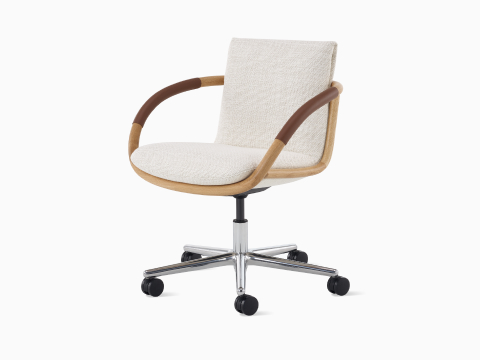 Full Loop office chair in Oak and Capri Snow with five-star base on casters.