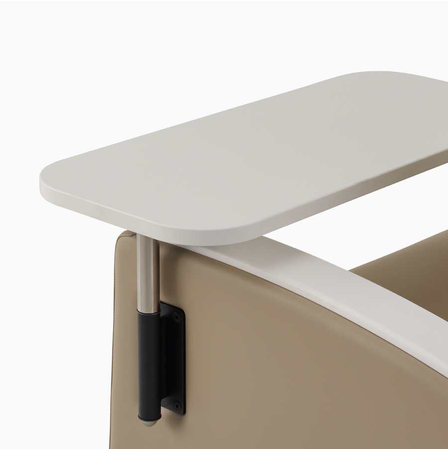 Detailed view of adjustable tray table.