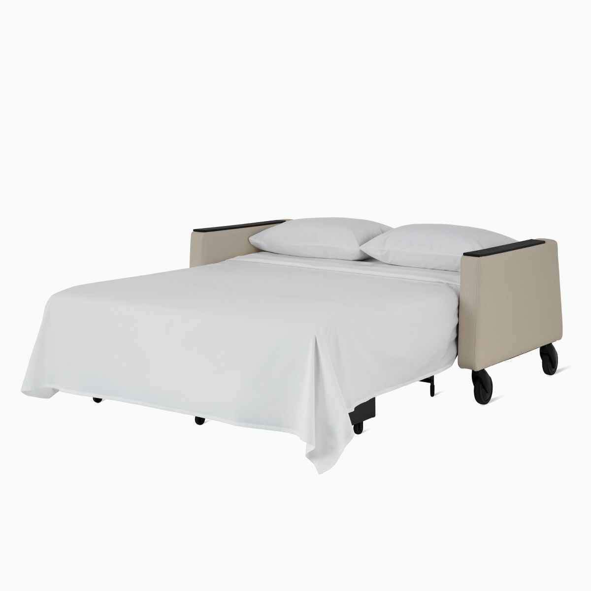 Gemma Sleep Settee in sleeping position, dressed with sheet. 