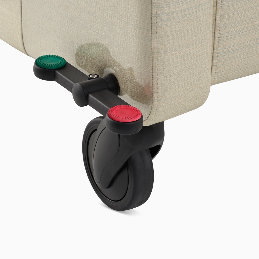 Close-up of central brake and steer caster. 
