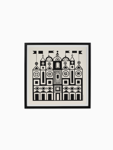 Póster Girard Environmental Enrichment, Castillos: póster en blanco y negro con un diseño de castillo.