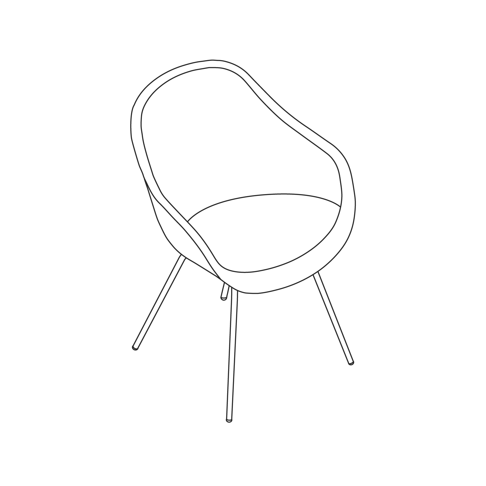 A line drawing - About A Chair–High Back–With Arms–4-Leg Metal Base (AAC127, AAC127S)
