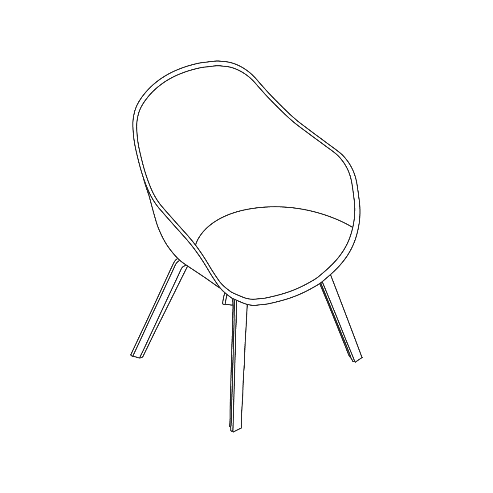 A line drawing - About A Chair–High Back–With Arms–4-Leg Molded Wood Base (AAC123, AAC123S)