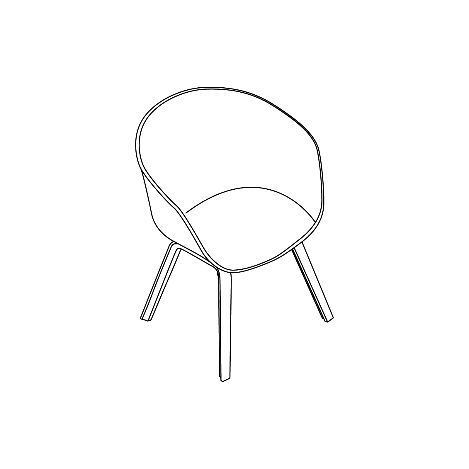 A line drawing - About A Chair–With Arms–4-Leg Molded Wood Base–Low (AAC42, AAC43)