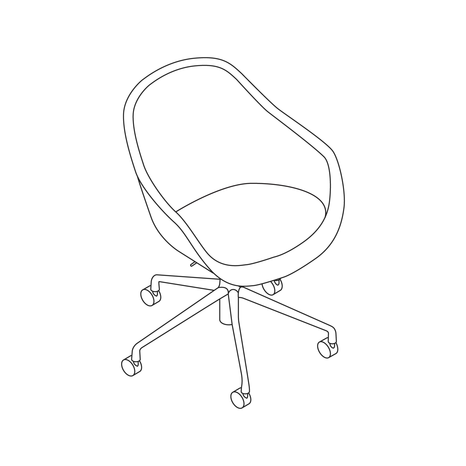 Un dibujo - Silla About A, para oficina–Respaldo alto–Con brazos–Base de estrella de 5 puntas y ruedas giratorias (AAC153, AAC153S, AAC153SD)