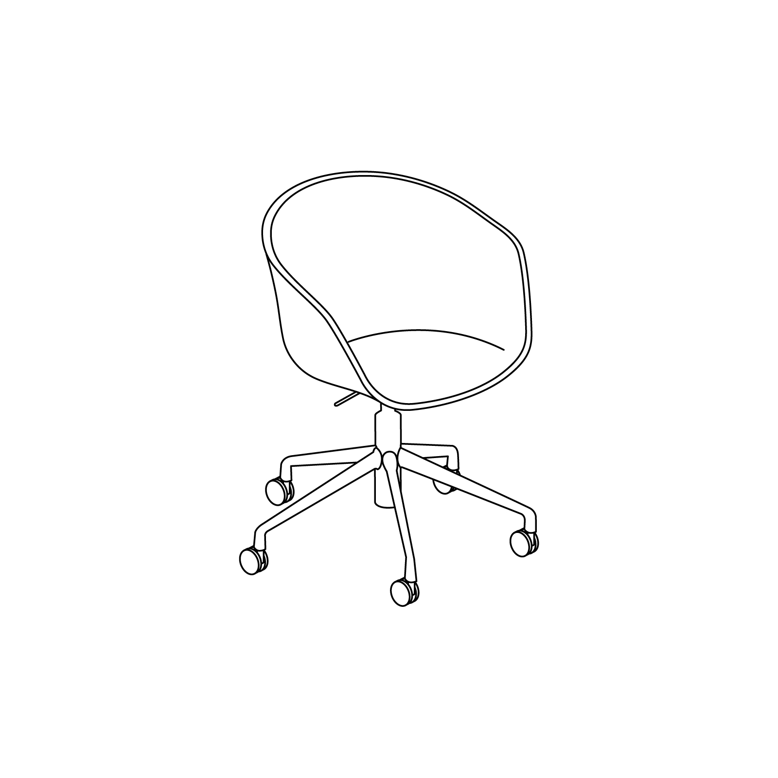 A line drawing - About A Chair, Office–With Arms–5-Star Caster Base (AAC52, AAC53, AAC53S, AAC53SD)