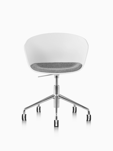 A white About A Chair, Office with a gray upholstered seat and a steel 5-star swivel base. Select to go to the About A Chair, Office product page.