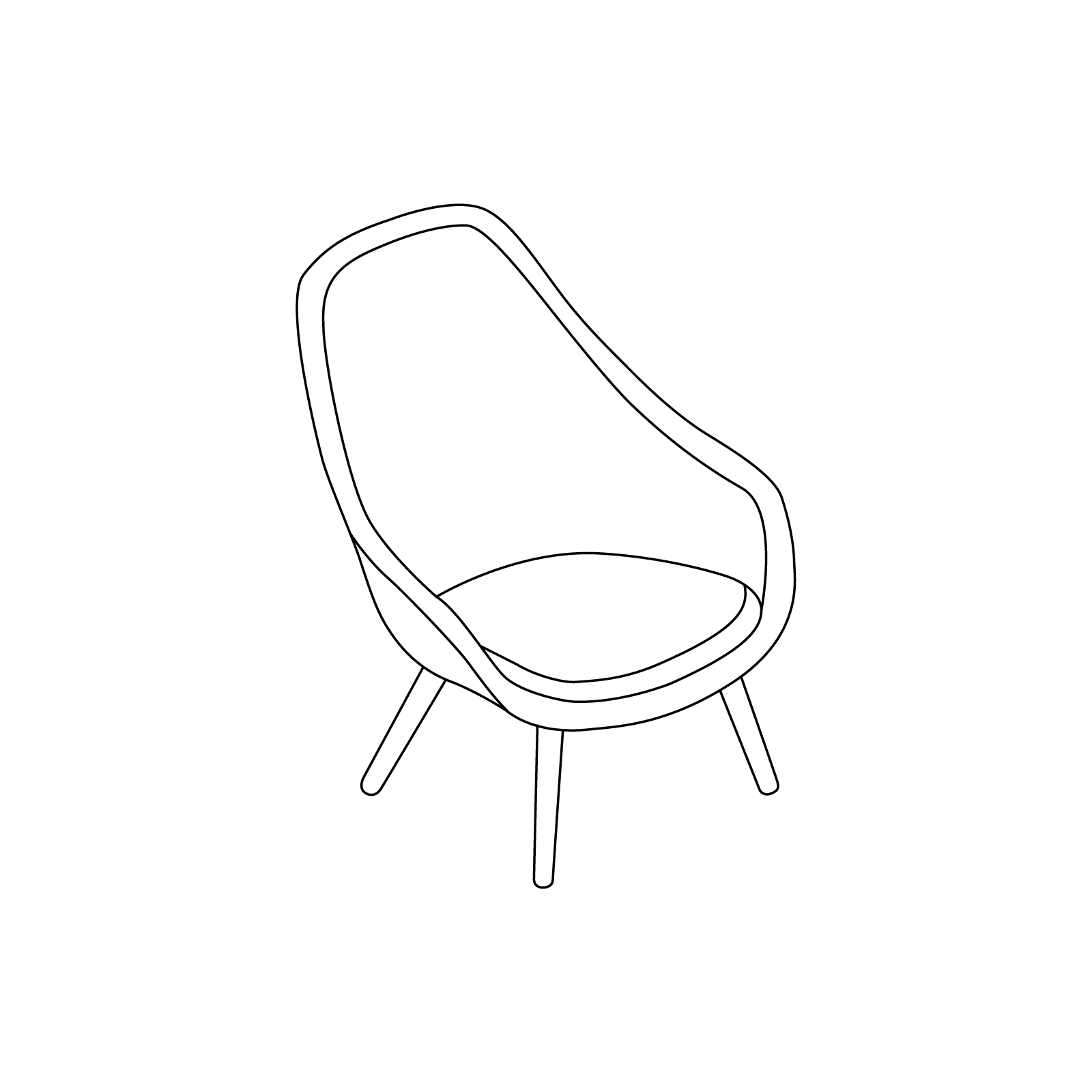 A line drawing - About A Lounge Chair–High Back–4-Leg Solid Wood Base (AAL92)