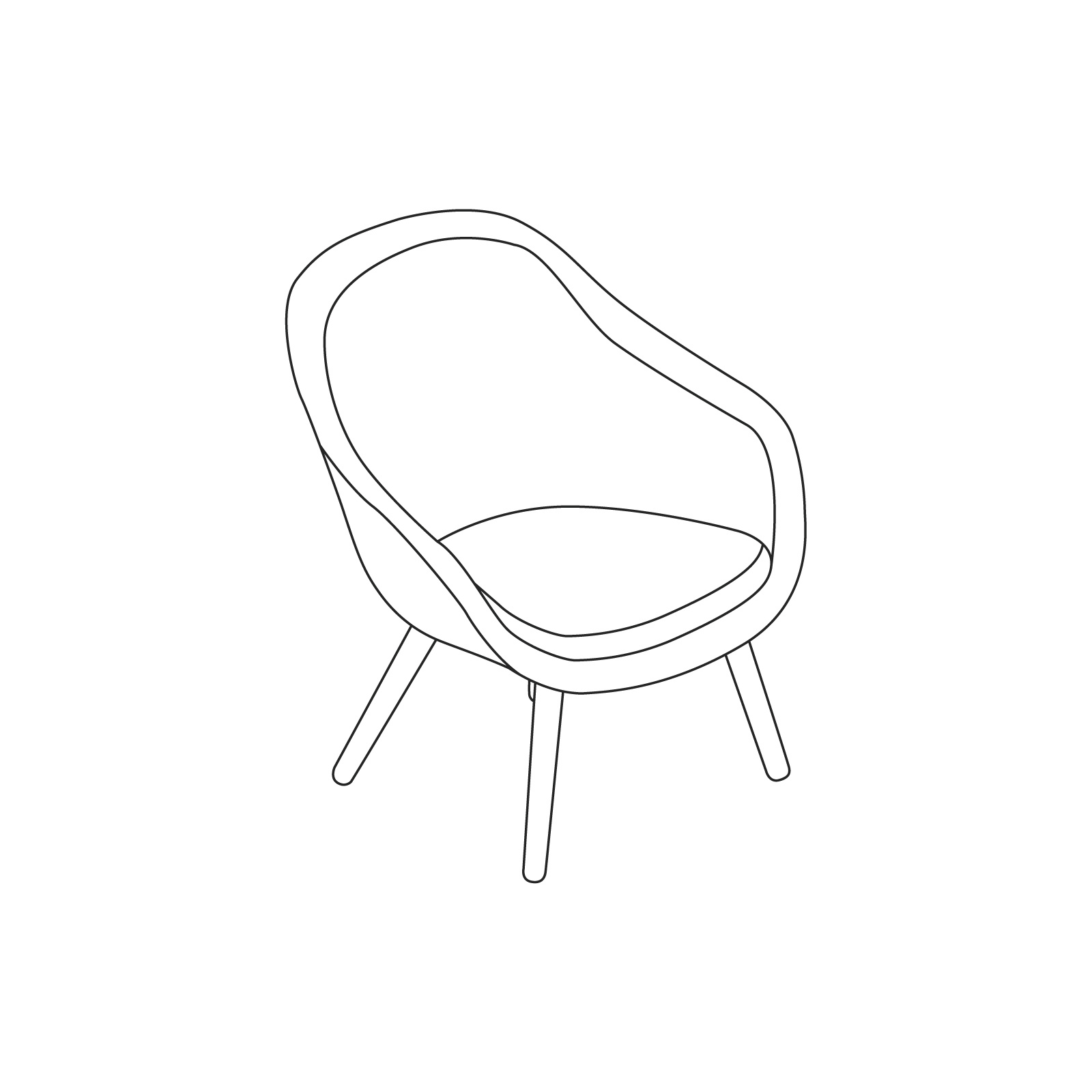A line drawing - About A Lounge Chair–Low Back–4-Leg Solid Wood Base (AAL82, AAL82S, AAL82SD)