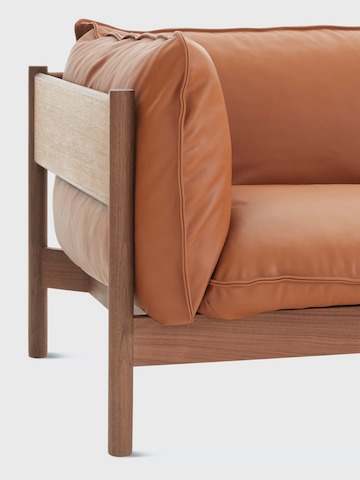 A close up view of the frame, arm, back and seat cushions of the Arbour Sofa.