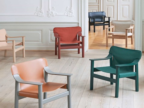 A group of Bernard Lounge Chairs with different colors.
