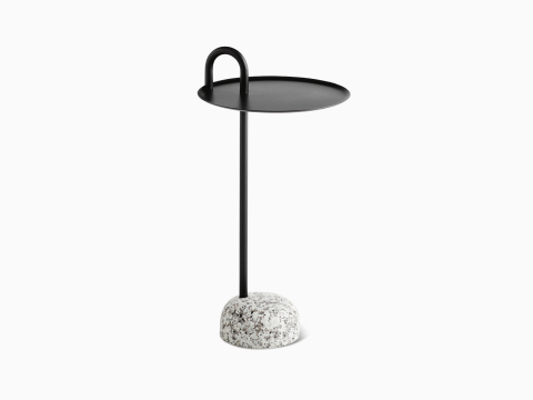 A black Bowler Side Table with marble base. A black Bowler Side Table with marble base.