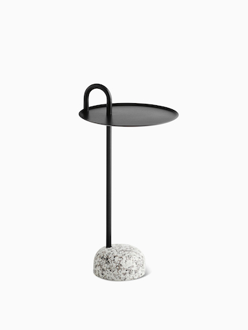 A black Bowler Side Table with marble base. Select to go to the Bowler Table product page.