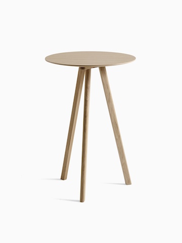 Oak Copenhague Bistro Table, viewed at an angle.