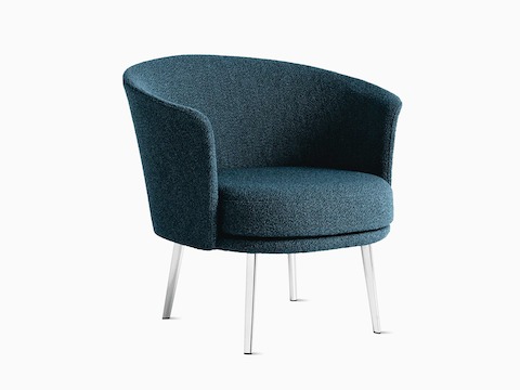 A front angle view of a Dorso Lounge Chair in teal with chrome legs.