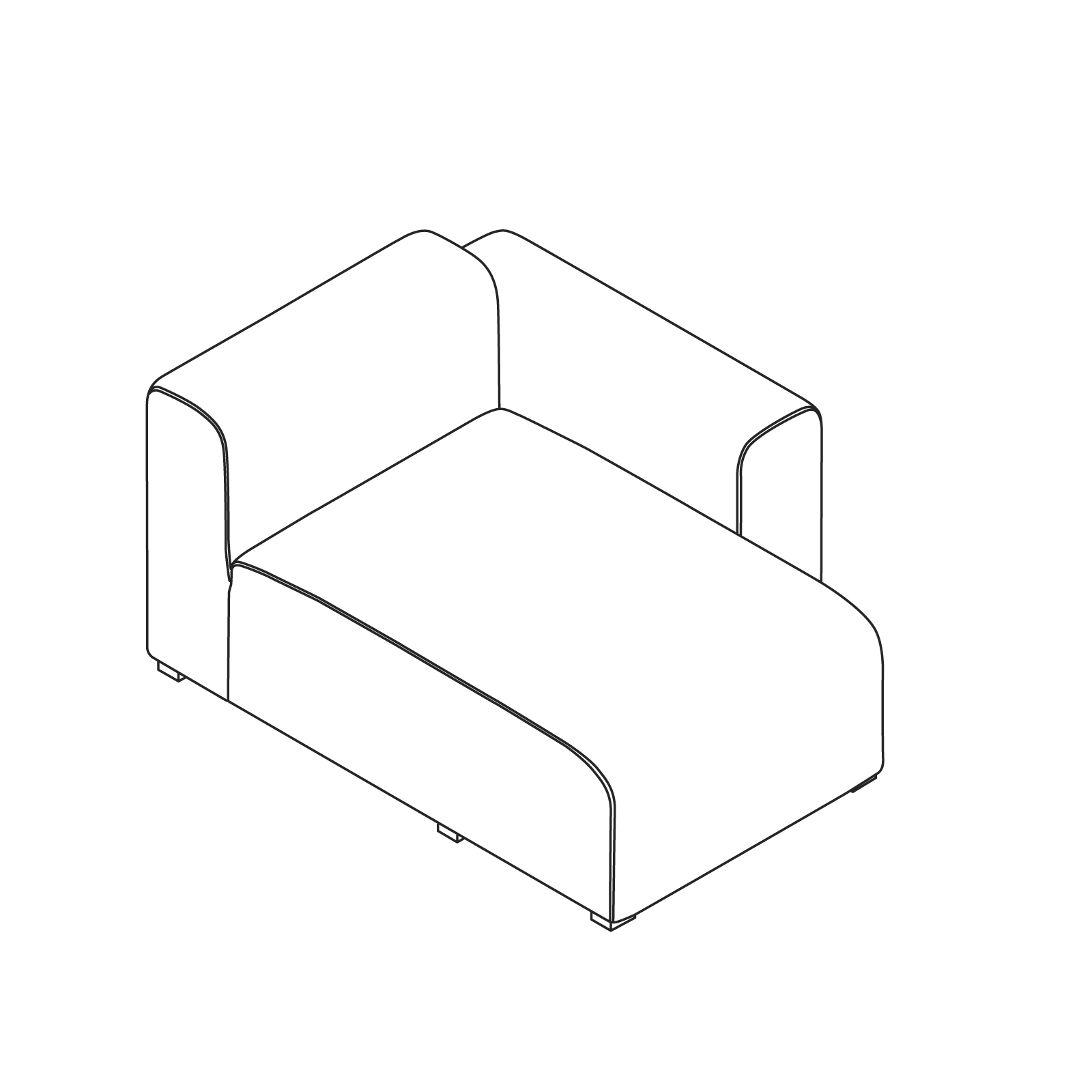 A line drawing - Mags Sectional Sofas–Narrow–Chaise–Right End–Low Arm