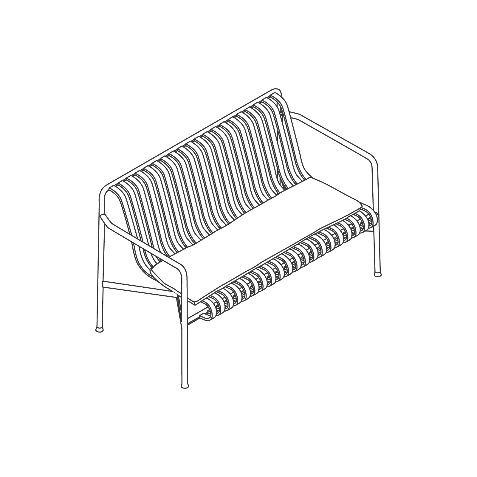A line drawing - Palissade Dining Bench–With Arms–Seat Pad