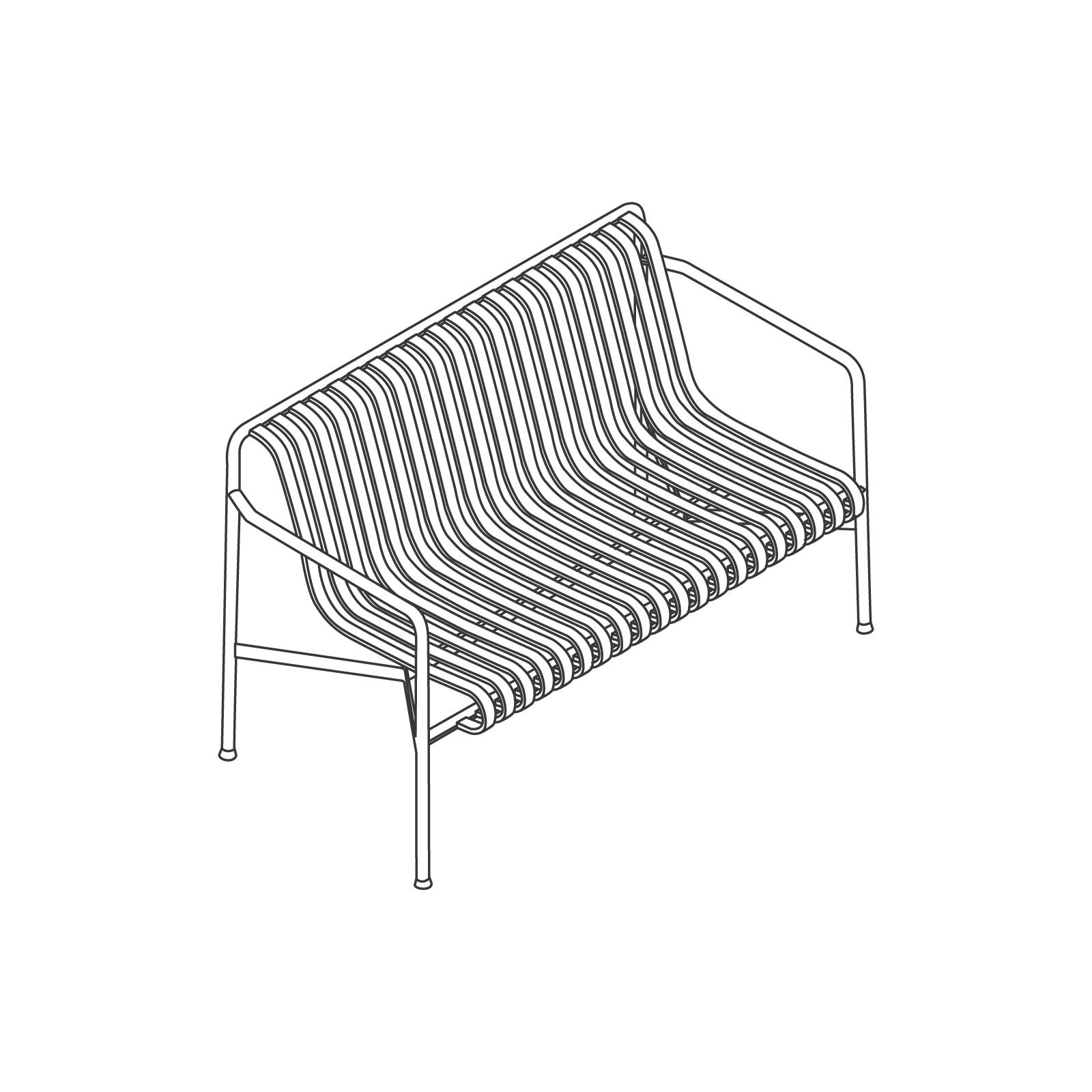 A line drawing - Palissade Dining Bench–With Arms