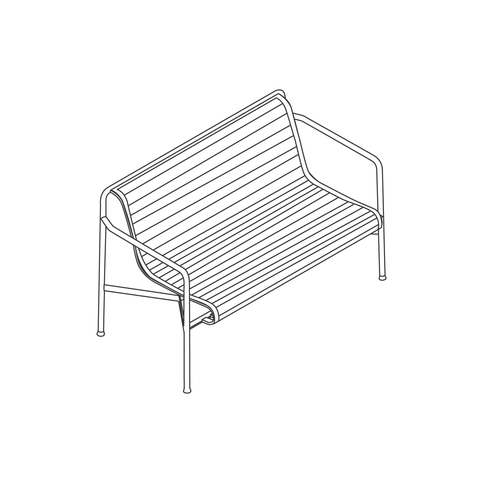 A line drawing - Palissade Dining Bench–With Arms–Quilted Cushion