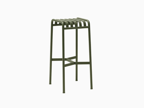 A Palissade Barstool in olive green. A Palissade Barstool in olive green.