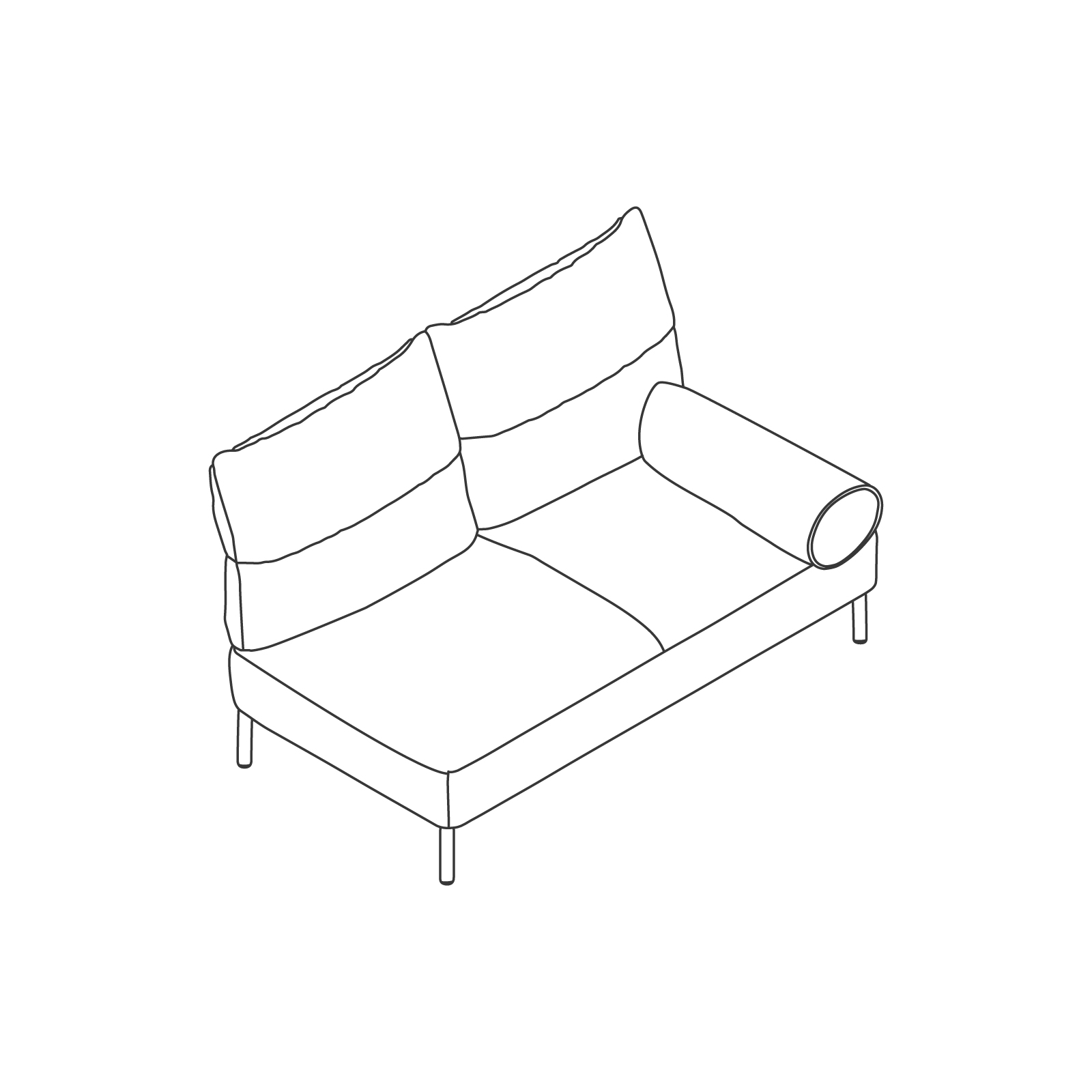 A line drawing - Pandarine Sectional Sofas–2 Seat–Left Armless Right Arm