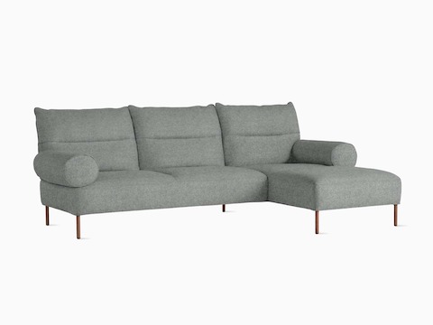 A front angled view of the Pandarine Sectional Sofa with right chaise in grey.